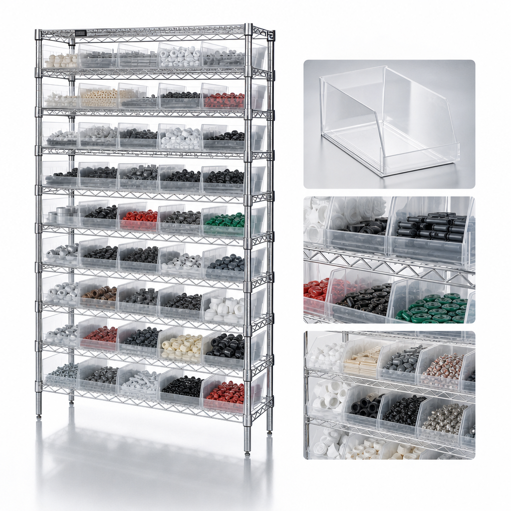 55 Clear Bins Included
