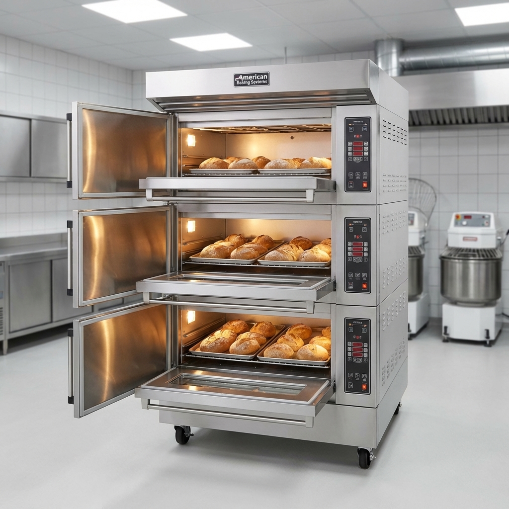 Maximize your bakery's output with this three-deck oven, designed to accommodate two full-size baking pans per deck for superior capacity.