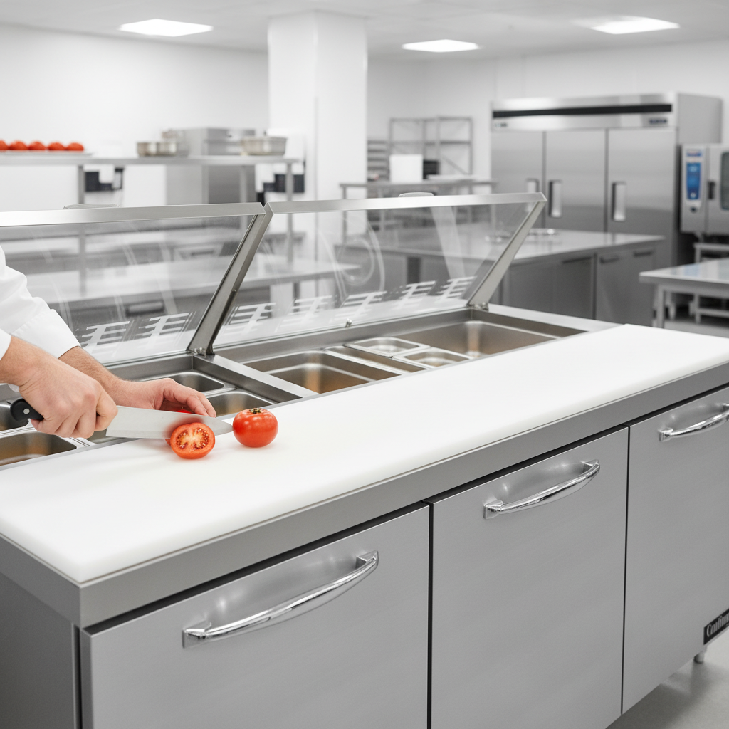 The spacious 8-inch deep built-in cutting board offers a convenient and generous workspace for efficient food preparation.