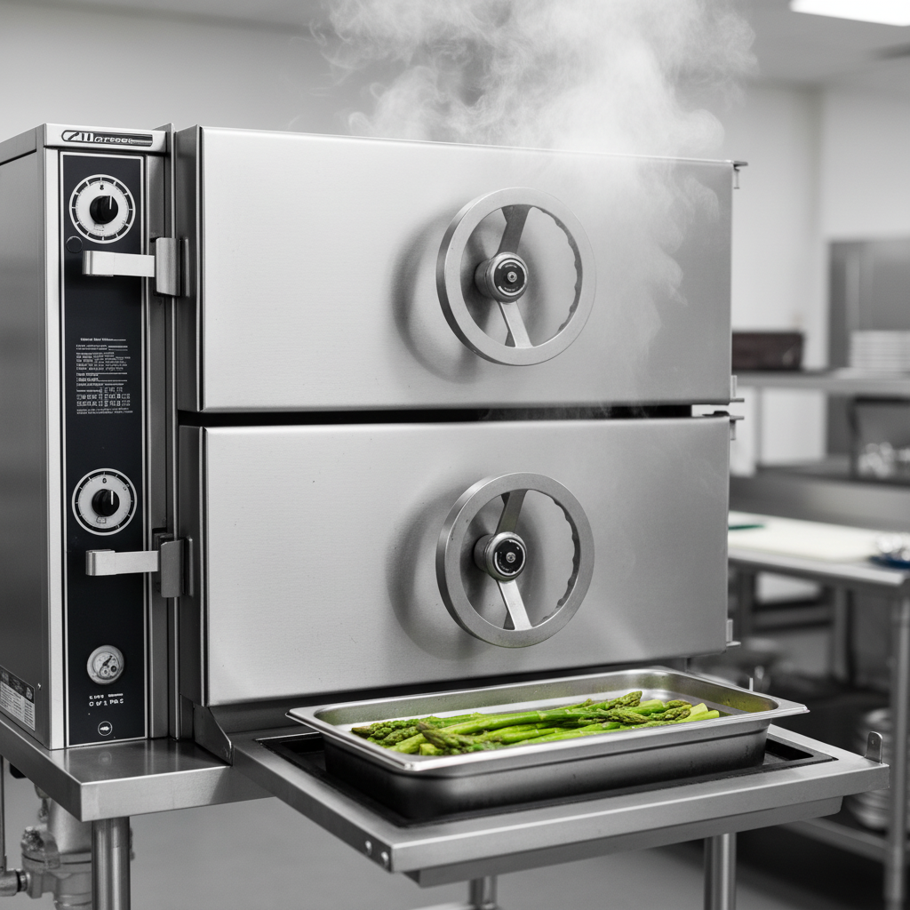 Witness the Crown DCL-3 steamer's direct steam operation, ensuring consistent, high-temperature cooking for perfectly prepared dishes.