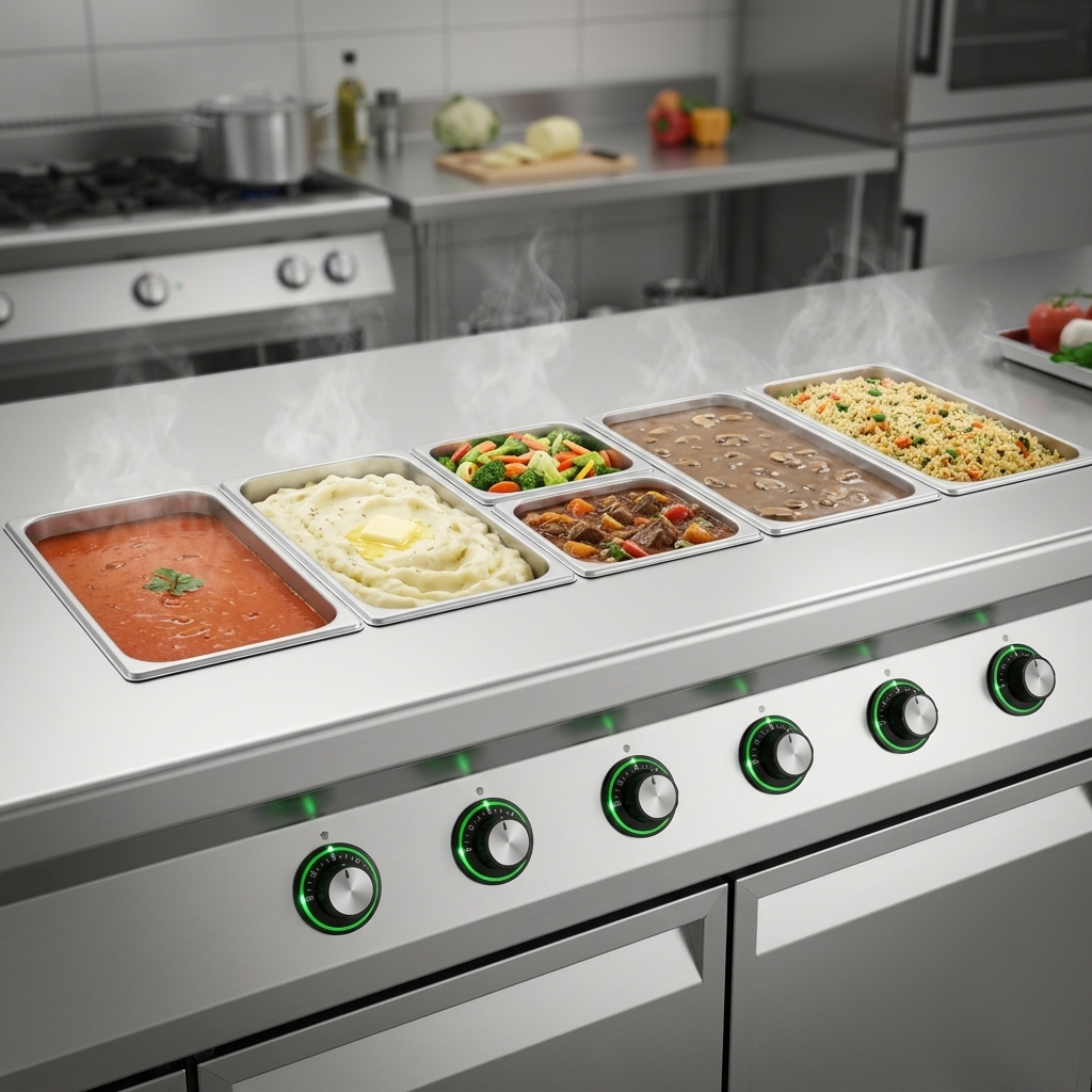 Effortlessly maintain precise serving temperatures for diverse dishes with individual thermostatic controls for each hot food well.
