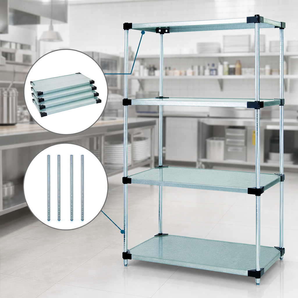 Includes 4 Shelves and 4 Posts