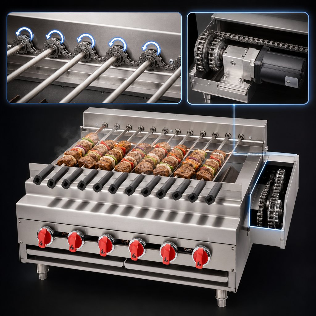 Chain-Driven Skewer Rotation