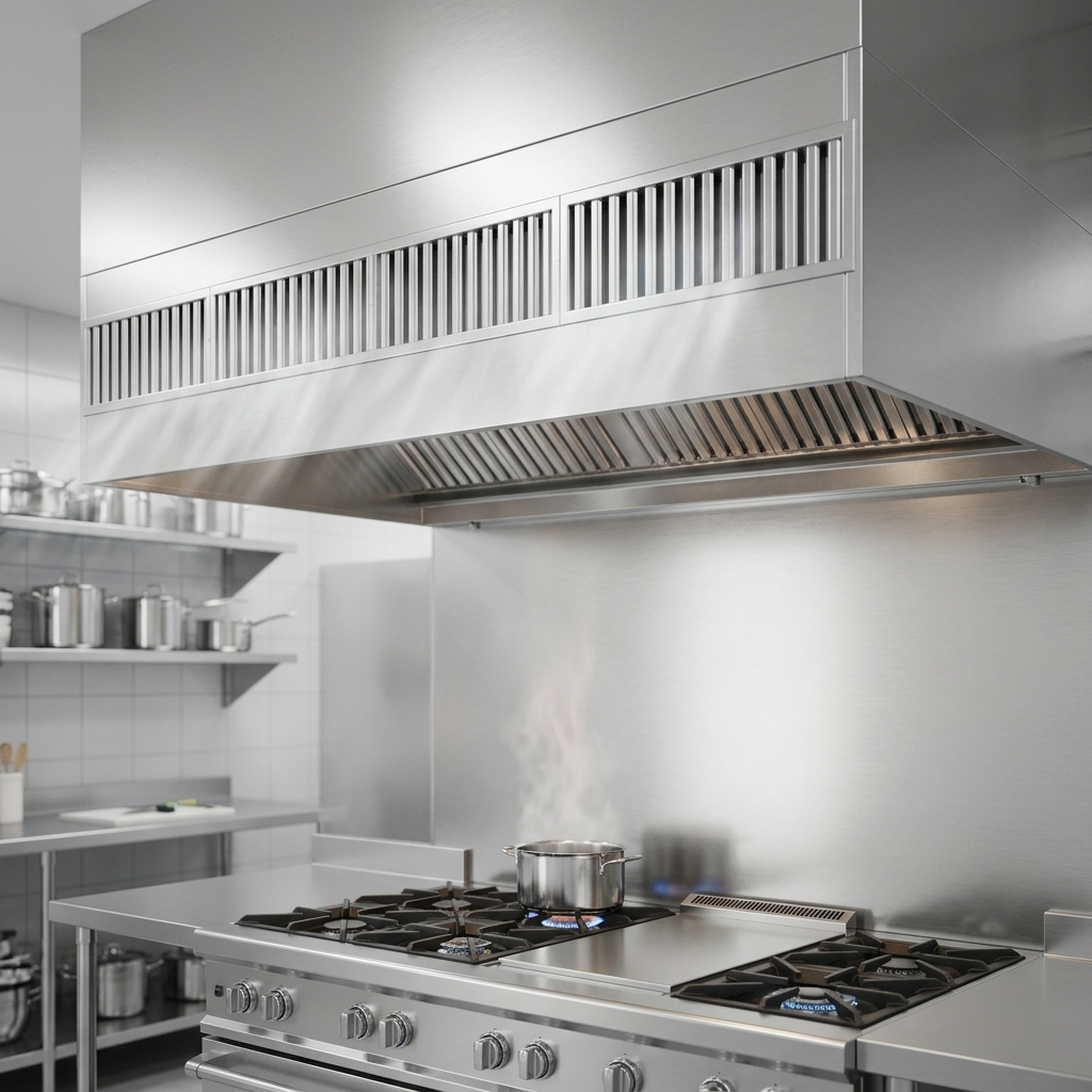 This image highlights the advanced front discharge make-up air system, expertly supplying balanced airflow directly into your commercial kitchen environment.