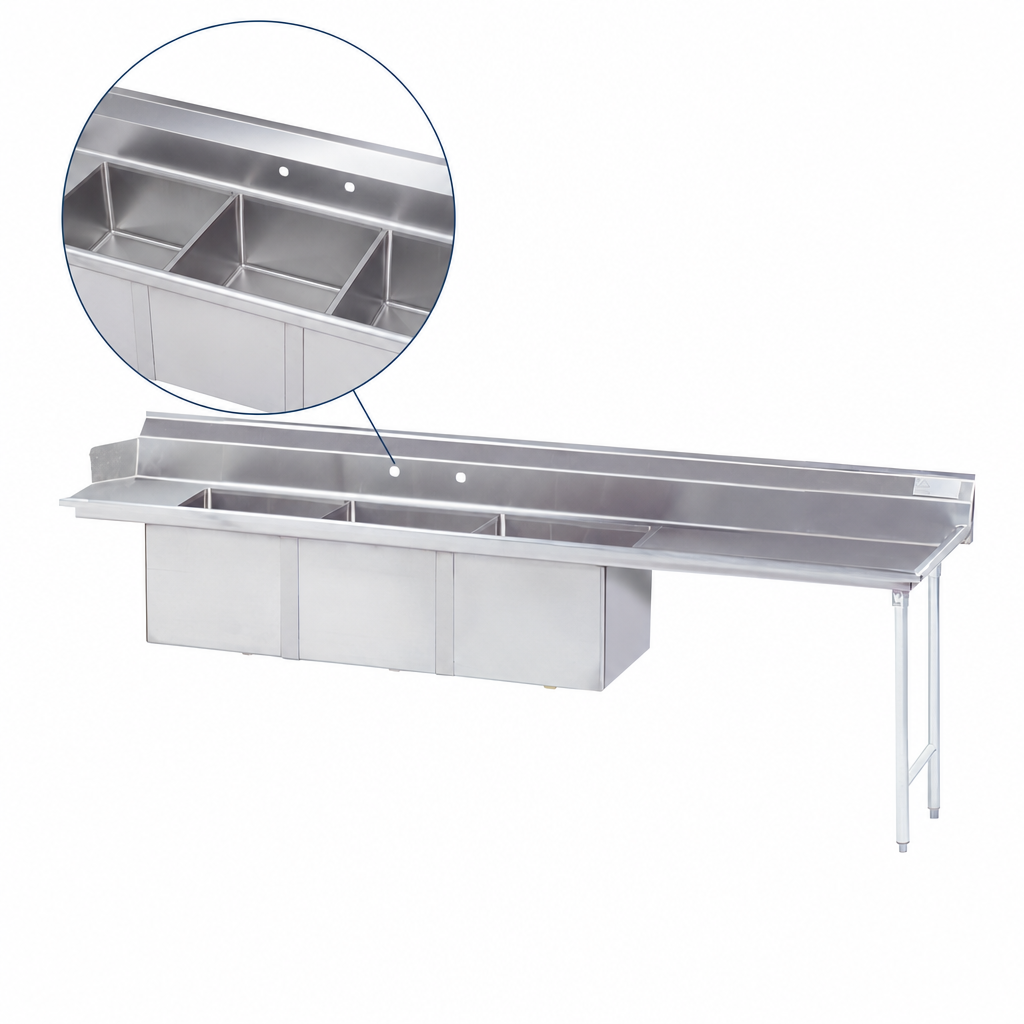 Three-Compartment Fabricated Sink