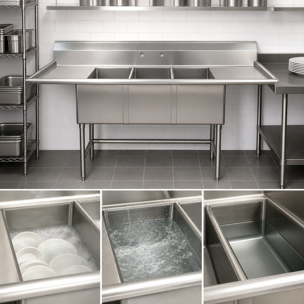 Three-Compartment Fabricated Sink