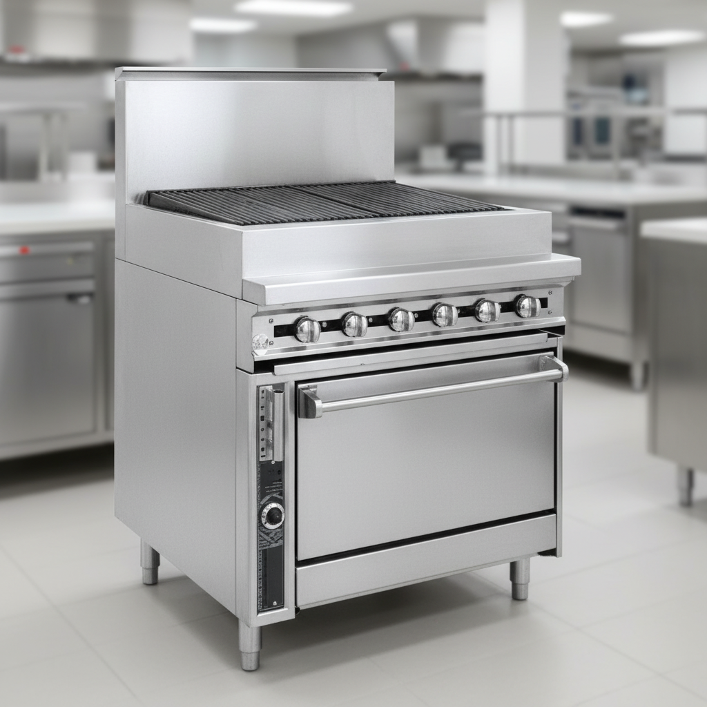 Showcasing its robust all stainless steel exterior, this charbroiler offers superior corrosion resistance and a pristine professional appearance.