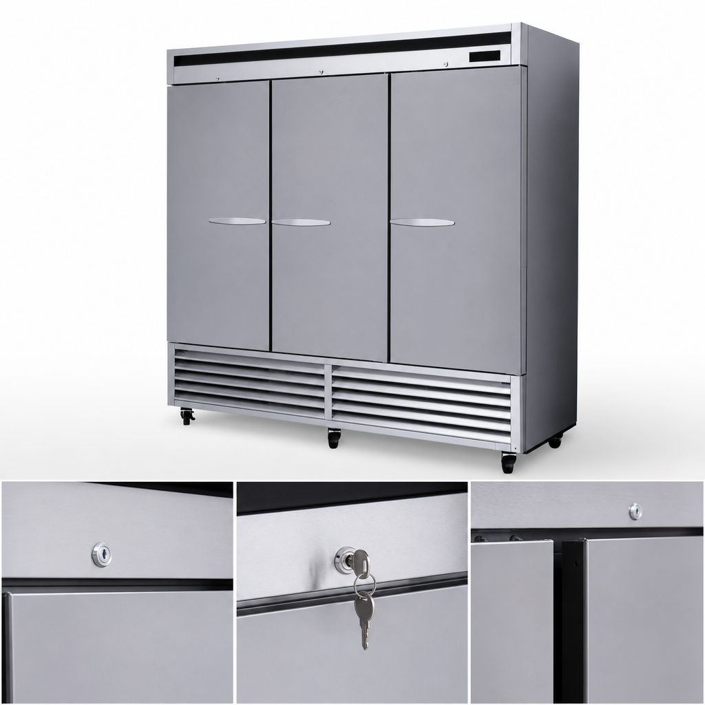 Three Locking Solid Stainless Steel Doors