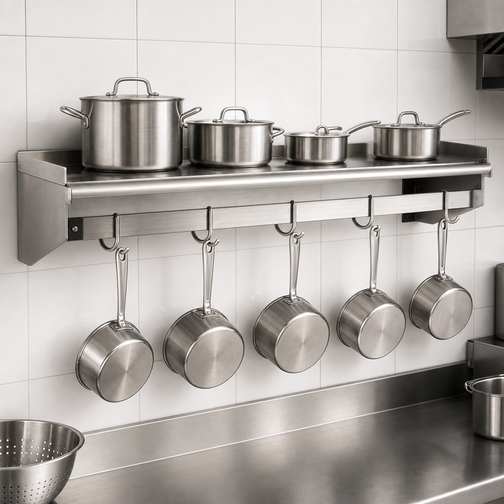 Wall-Mounted Shelf with Pot Rack