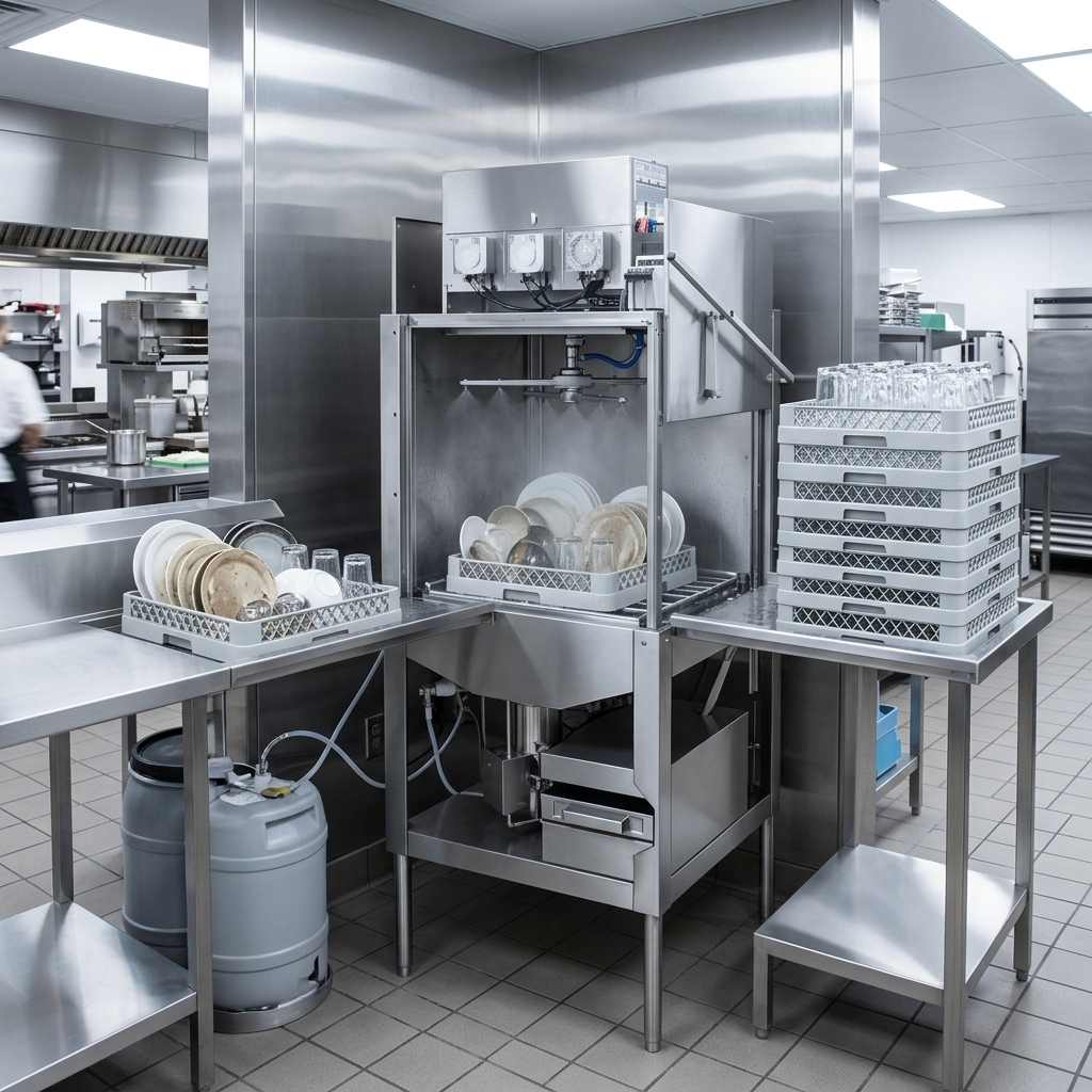 This image highlights the American Dish Service L-3DWC-S dishwasher's impressive high capacity, ready to tackle even the busiest kitchen demands.