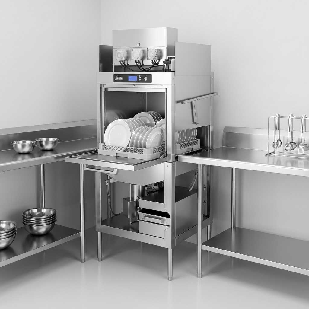 This image captures the American Dish Service L-3DWC-S dishwasher operating cleanly and efficiently, underscoring its low water usage feature.