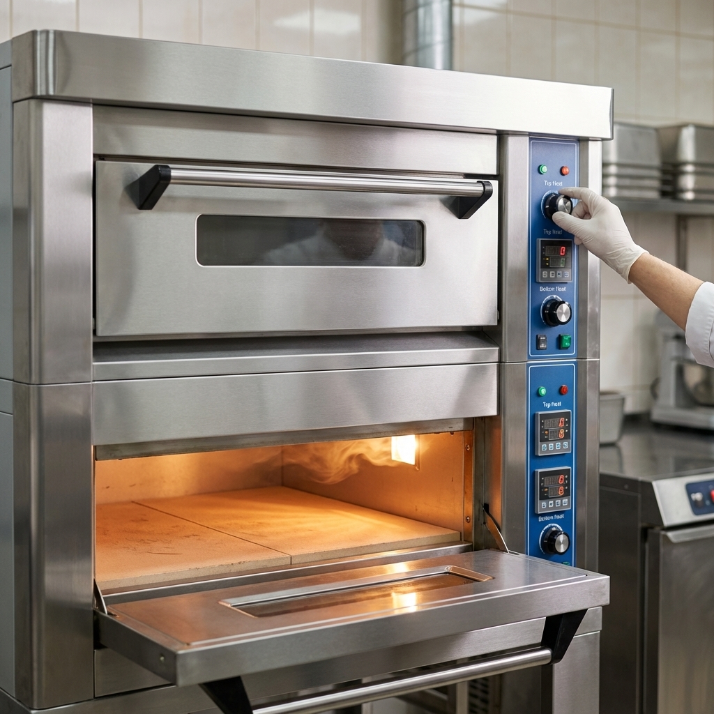 Precisely control your baking environment with independent top and bottom heat adjustments on each deck of this full-size gas oven.