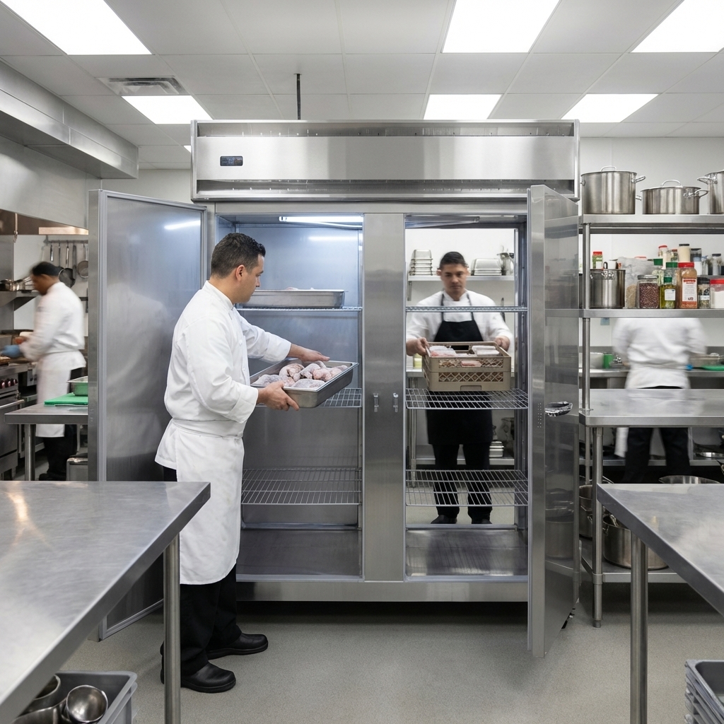 Experience streamlined kitchen operations with this commercial freezer's pass-thru design, enabling access from both sides.