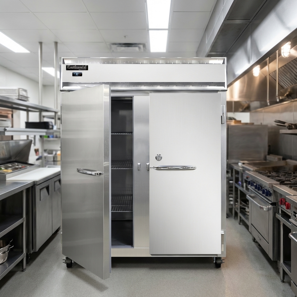 Showcasing superior insulation and secure storage, the full-height solid doors of this commercial freezer are built to last.