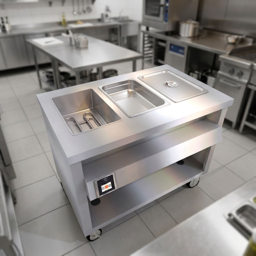 Experience efficient dry heating with the food warmer's three 6-1/2 inch deep waterless heat wells, perfectly designed for maintaining food temperature without water.
