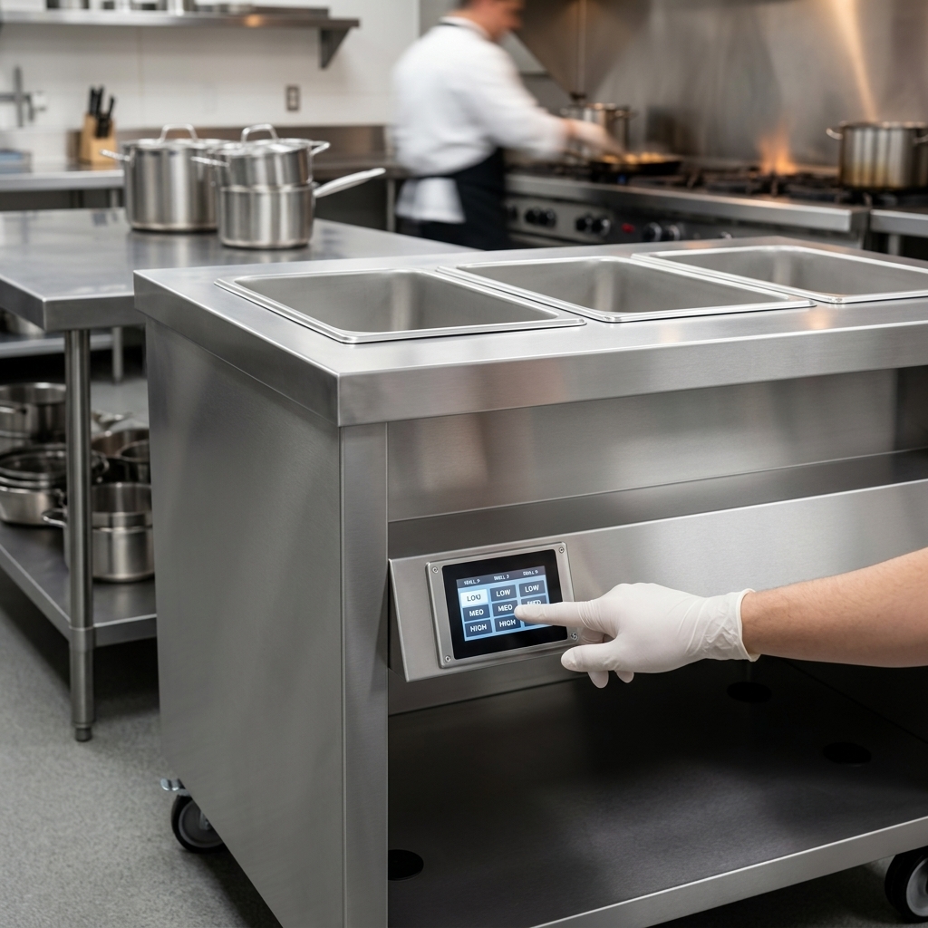 Effortlessly manage precise temperatures for all wells with the food warmer's intuitive, single touch screen control panel.