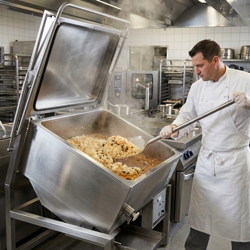 Effortlessly remove cooked products or simplify cleaning with the Skittle SKG5-5's innovative 10-degree tilt mechanism.