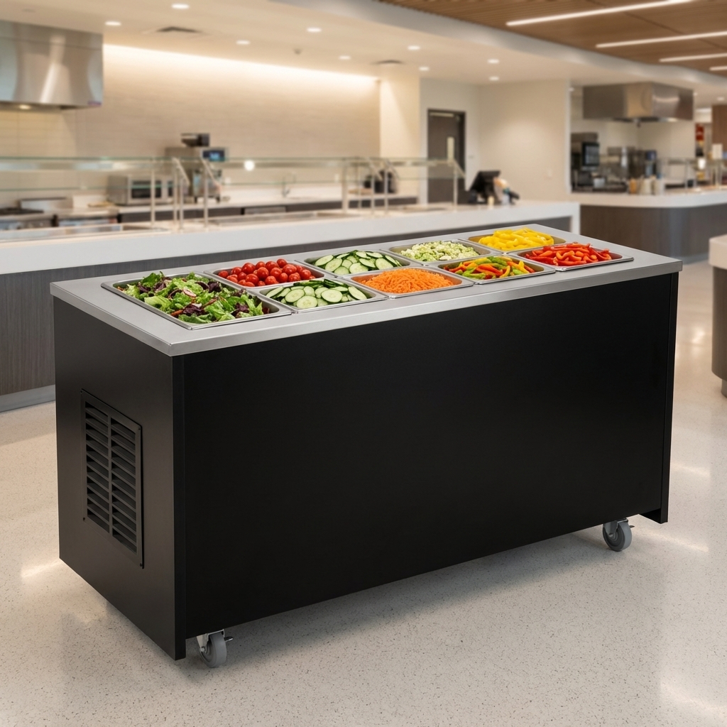 Showcasing elegant matte black laminate body panels, this 91-1/2 inch refrigerated cold food unit seamlessly integrates style with functionality.