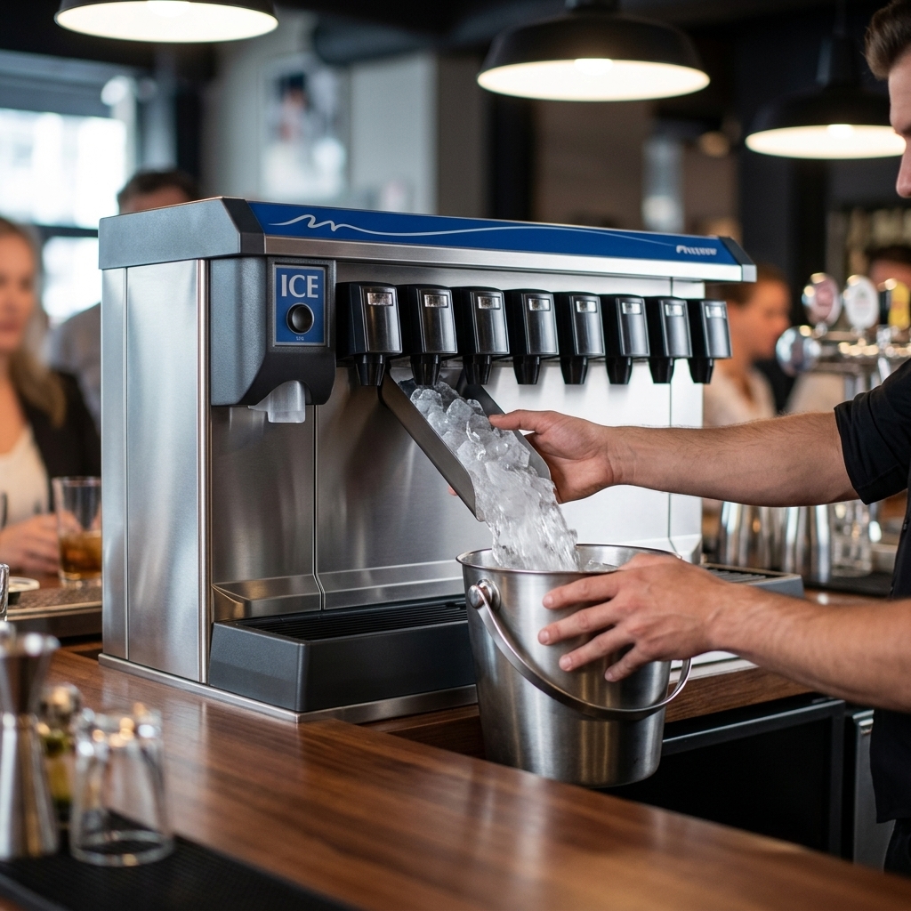Designed for high-volume use, this dispenser features generous undercounter ice storage for continuous, efficient service.