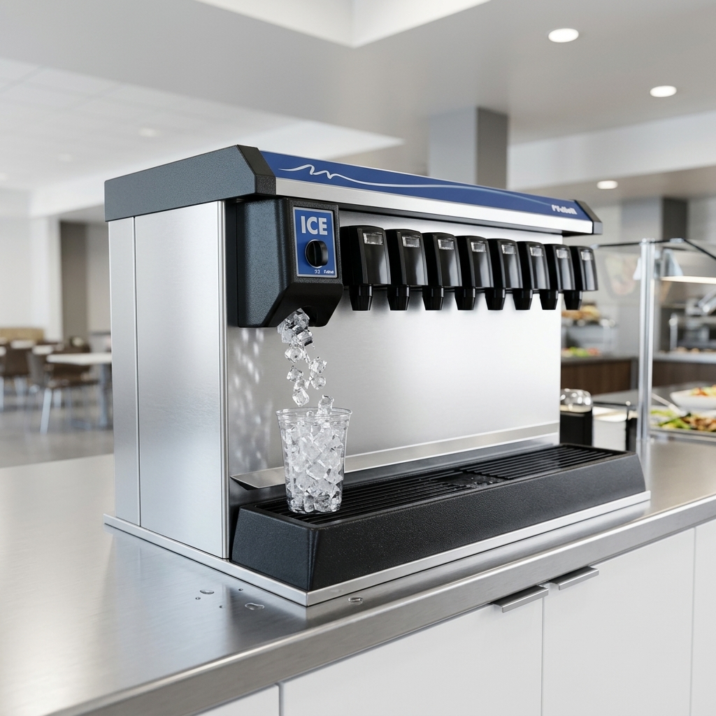 Experience efficient customer service with this dispenser's prominent left-side ice dispense, designed for optimized throughput.