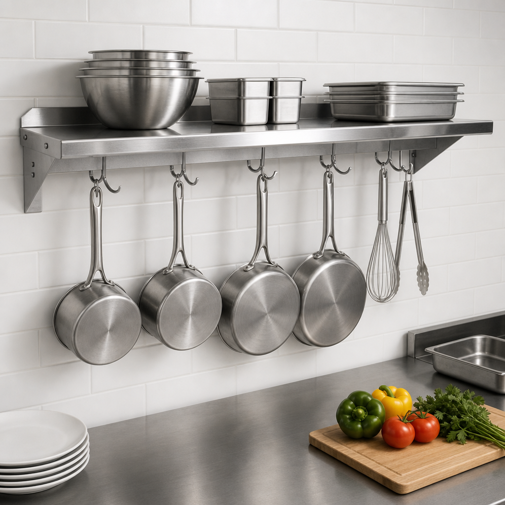 Wall-Mounted Shelf With Pot Rack