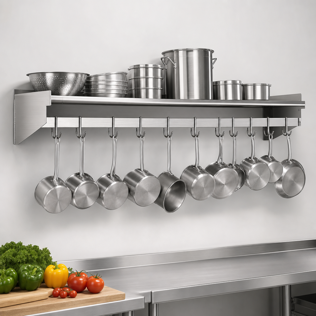 Wall-Mounted Shelf with Pot Rack