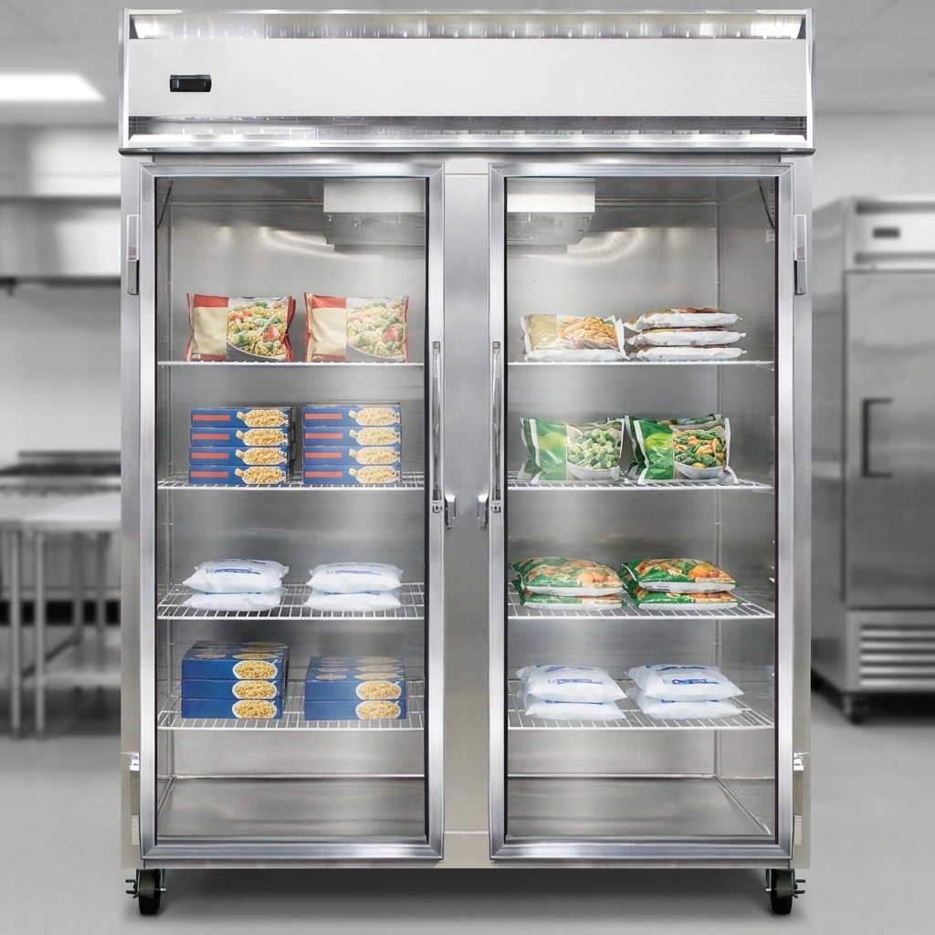 Experience the strength and reliability of this extra-wide freezer, featuring a robust stainless steel exterior and clean aluminum interior built for lasting commercial use.