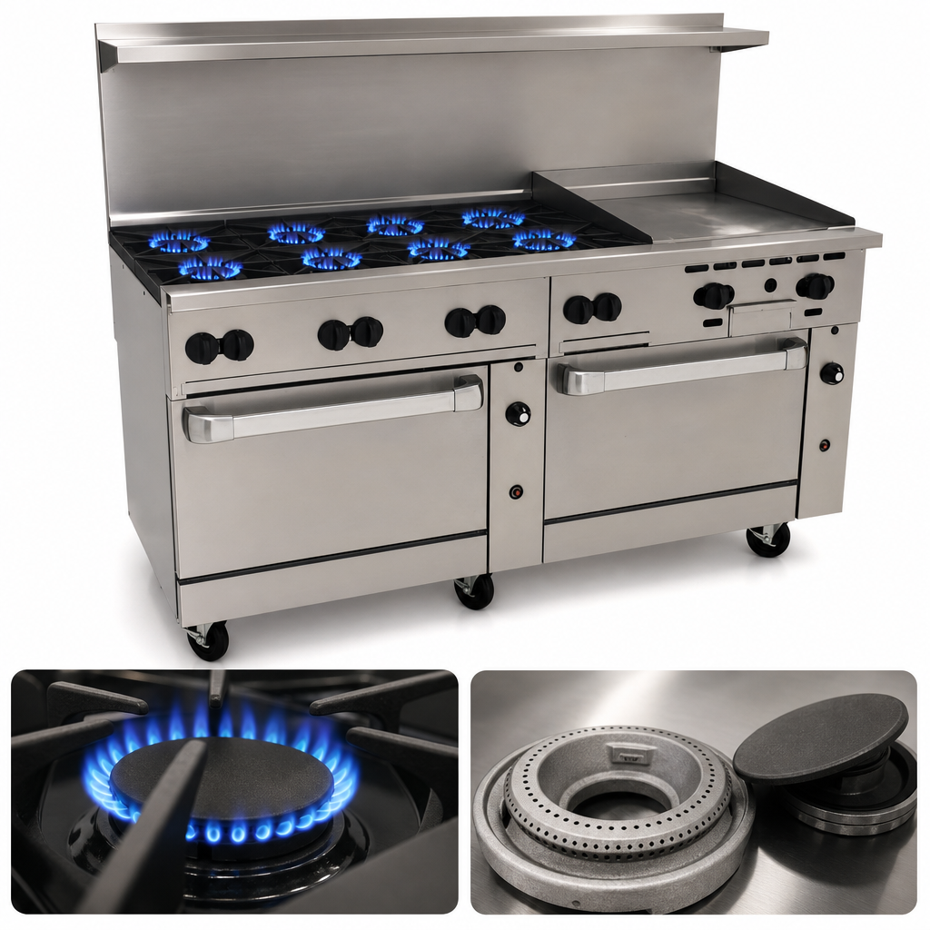 Eight 30,000 BTU Open Burners