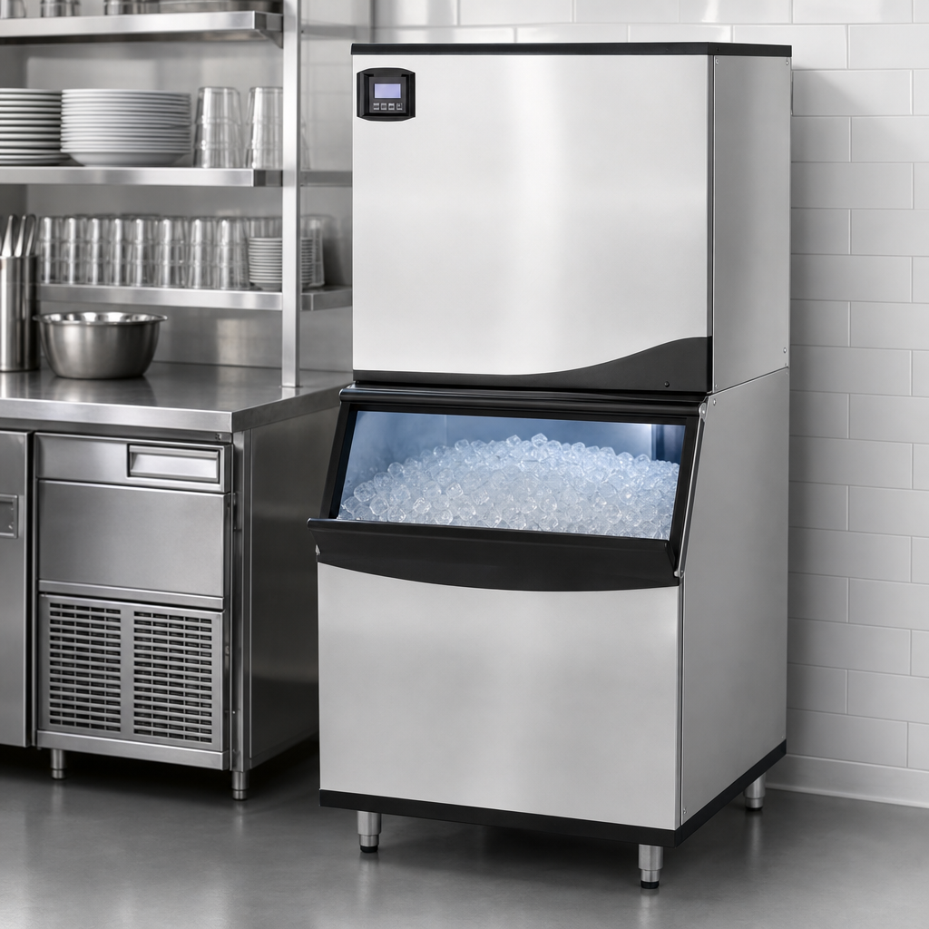 Integrated Ice Maker and Storage Bin