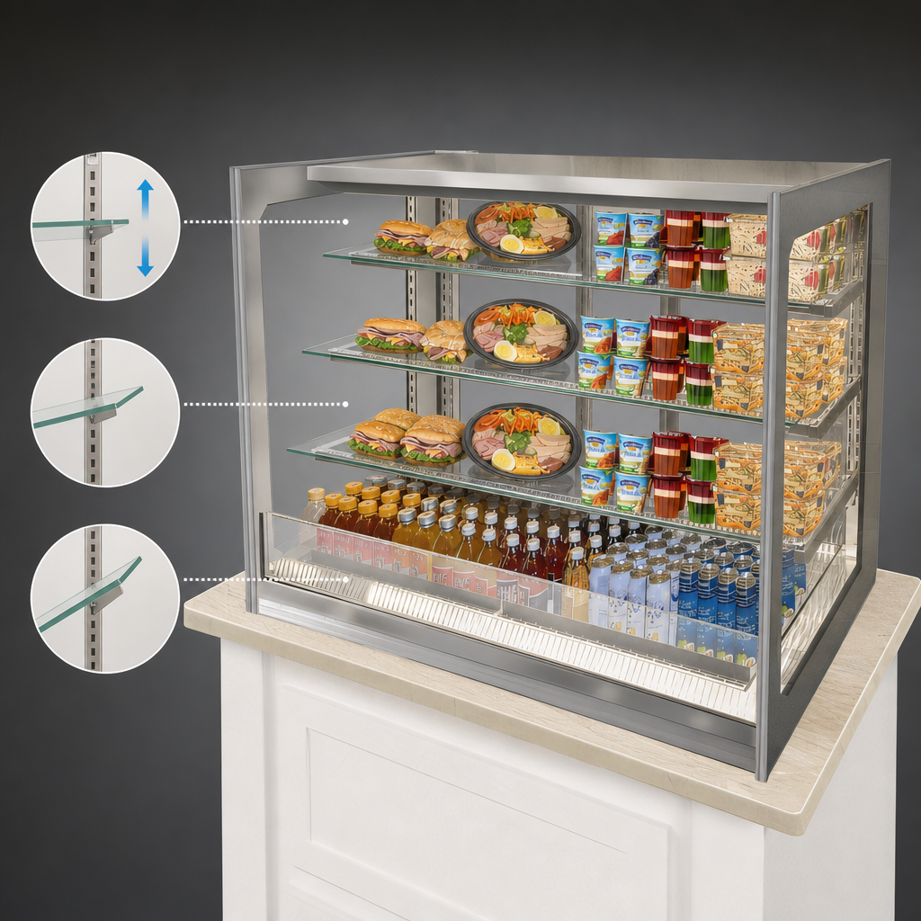 Three Tiers of Adjustable Glass Shelving