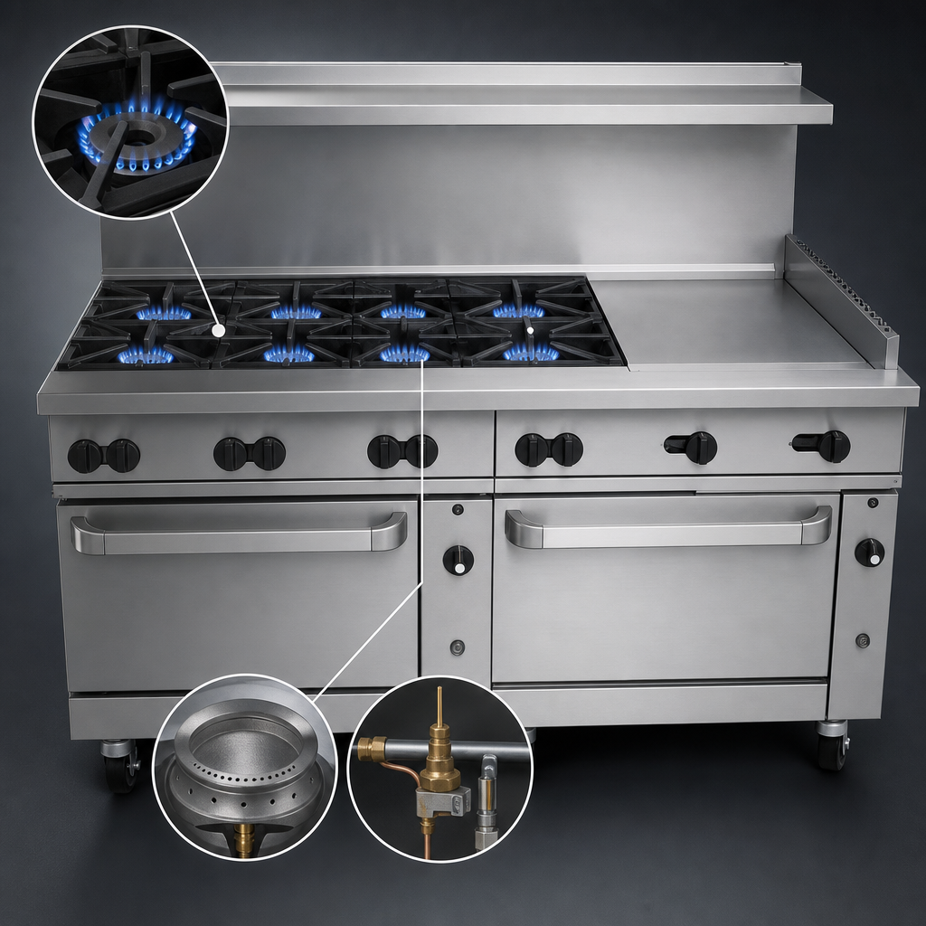 Eight 30,000 BTU Open Burners