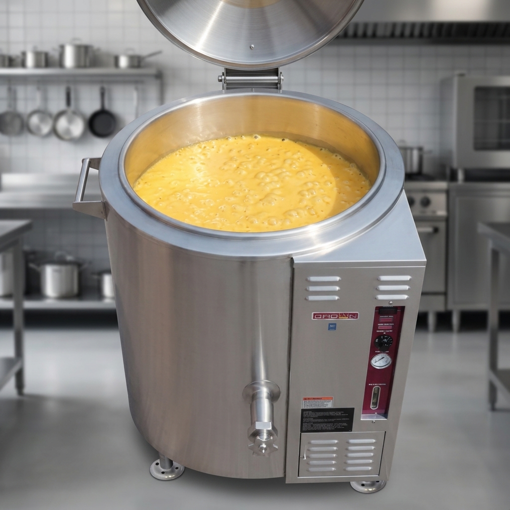 Achieve consistent, scorch-free results every time with this 20-gallon kettle's efficient 2/3 jacketed design.