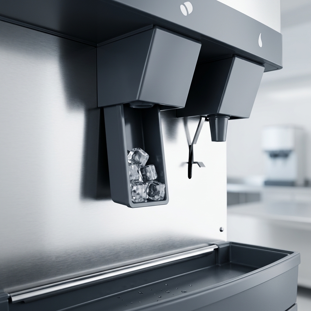 This image showcases the Follett Symphony Plus dispenser's impeccably clean ice and water contact surfaces, enhanced by Agion® Antimicrobial Protection for superior hygiene.