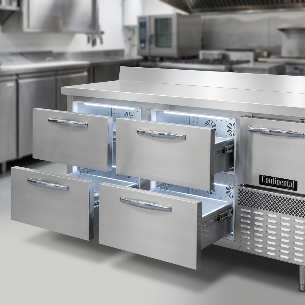 Experience consistent cooling with this worktop freezer's innovative forced air design, ensuring perfectly even cold air distribution throughout.