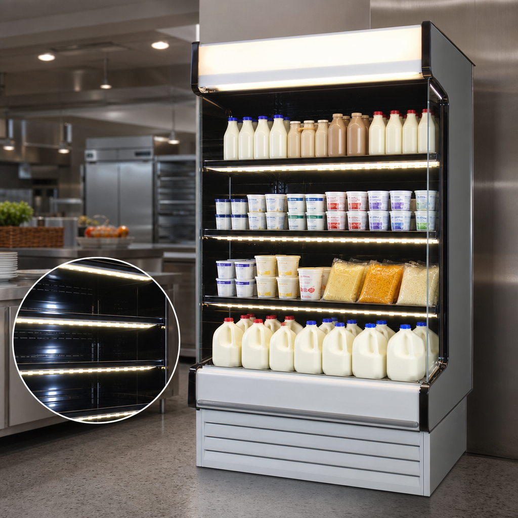 Four Rows of LED-Lit Shelving