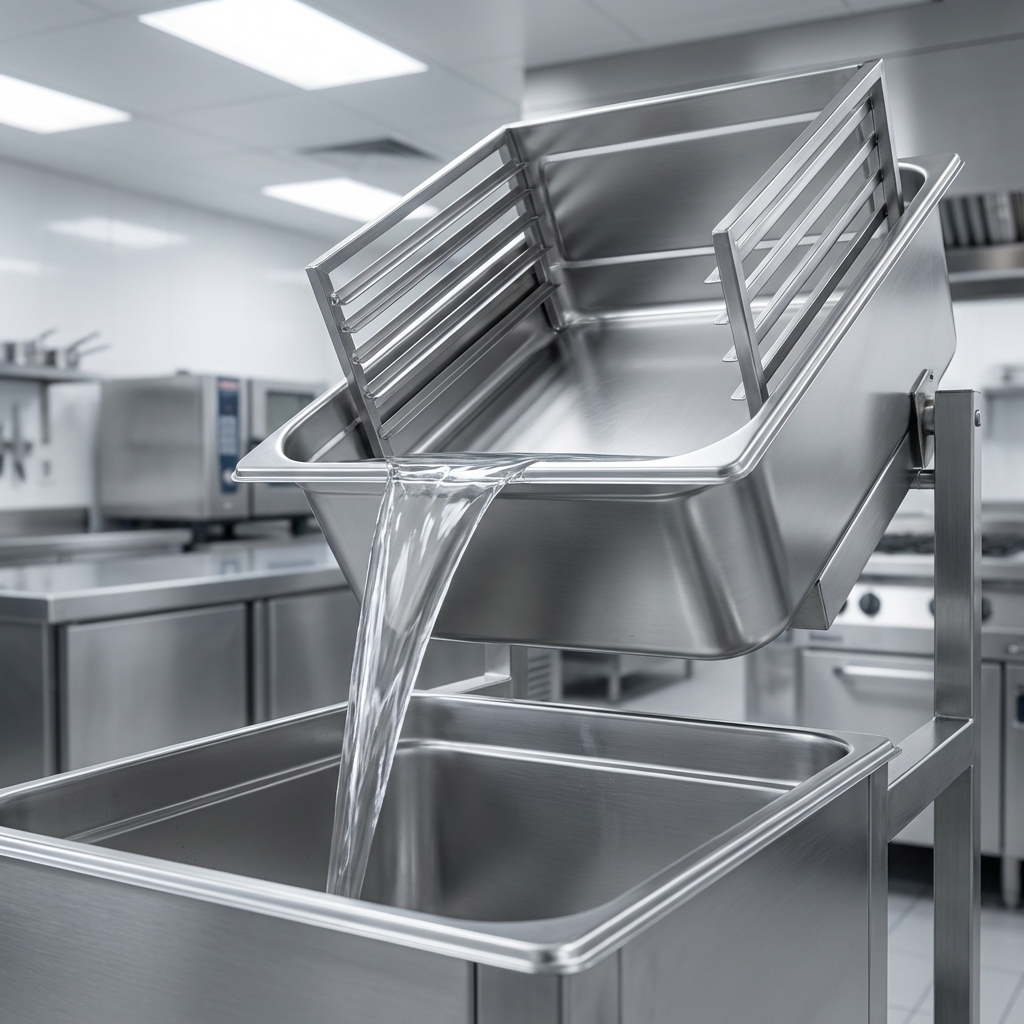 Experience the ease of pouring and efficient cleanup with the Skittle Multi-Function Gas Cooker's innovative 10° tilting pan.