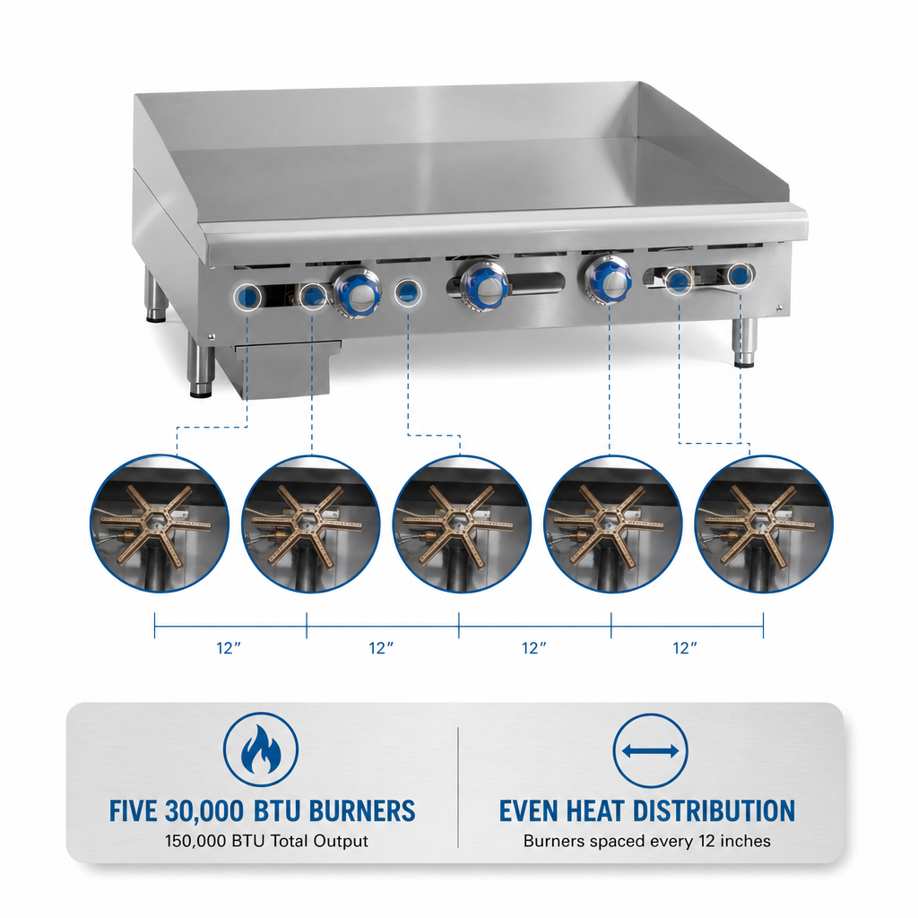 Five 30,000 BTU Burners