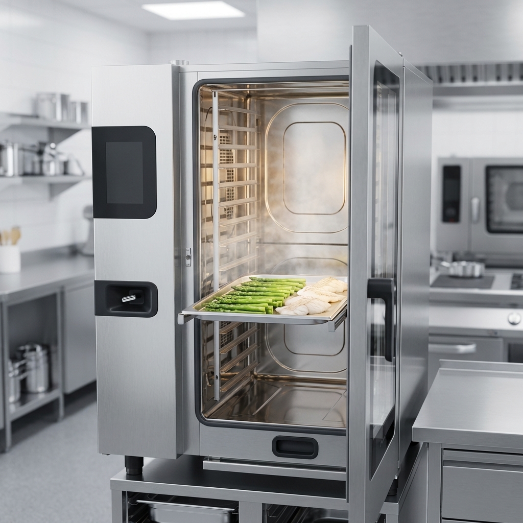 Experience the Convotherm combi oven's Advanced Closed System+ (ACS+) delivering precise steam and heat for consistently perfect culinary results.
