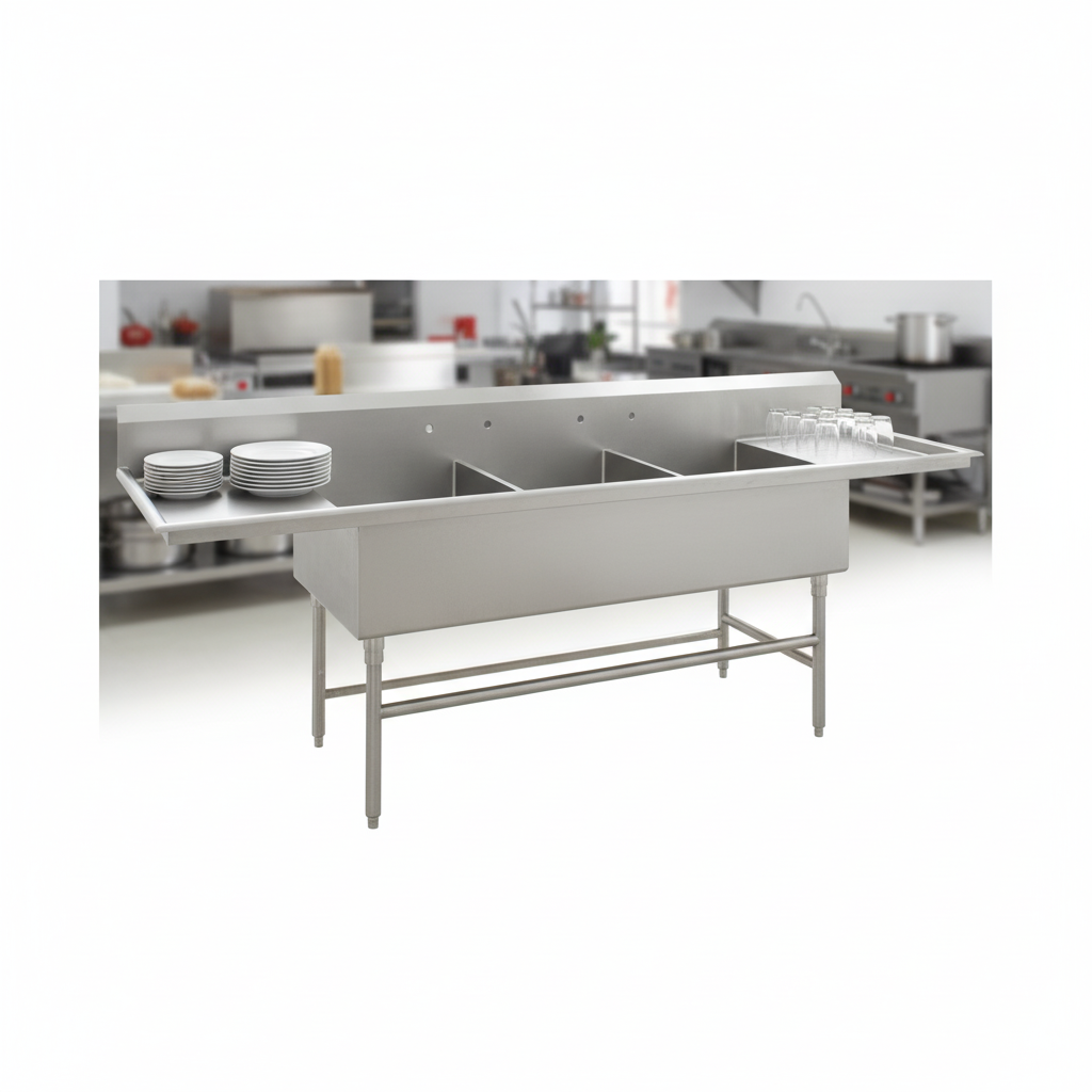 This image highlights the spacious, integrated 24-inch left and right drainboards, perfect for drying dishes or extra prep space.