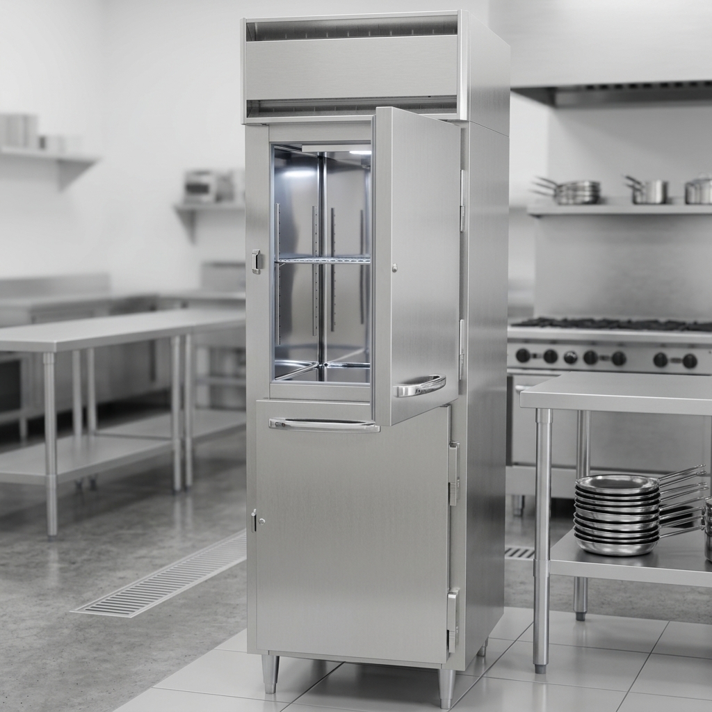 Observe the exceptional durability and hygiene provided by the freezer's premium stainless steel construction, both inside and out.