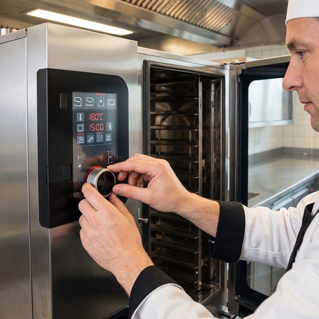 Effortlessly manage your cooking with the easyDial user interface, featuring a central C-Dial and a clear digital display for intuitive control.