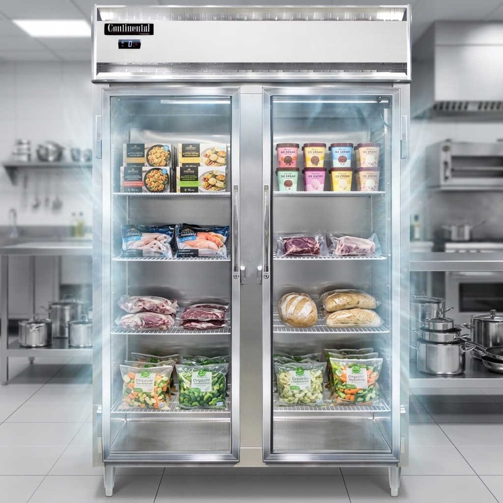 Showcasing advanced design and sustainable operation, this display freezer features environmentally safe and highly efficient natural refrigerant.