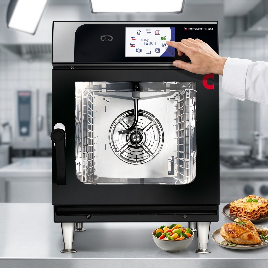Experience the culinary versatility of the Convotherm combi oven, showcasing its easyTouch Controls and diverse 4 operating modes for every cooking need.
