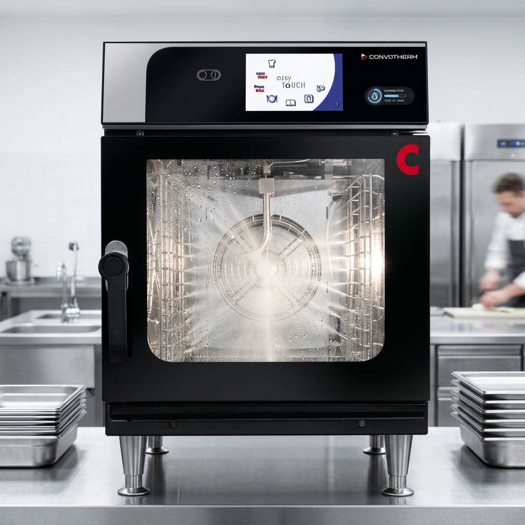 Witness the Convotherm 6.10ET BLK MINI Combi Oven's fully automatic ConvoClean+ system in action, effortlessly maintaining pristine hygiene.