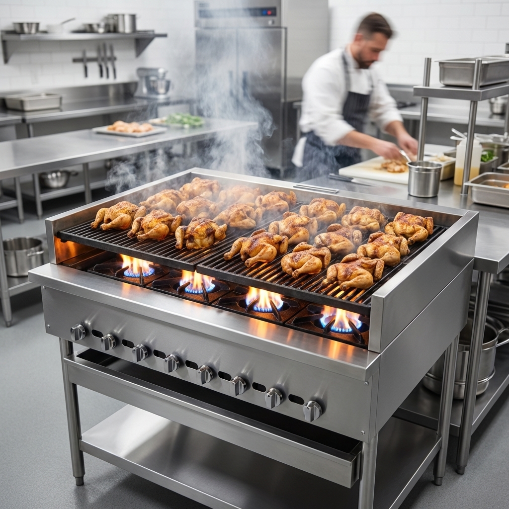 This robust 42-inch gas chicken broiler efficiently cooks a large volume of delicious chicken simultaneously, perfect for demanding commercial kitchens.