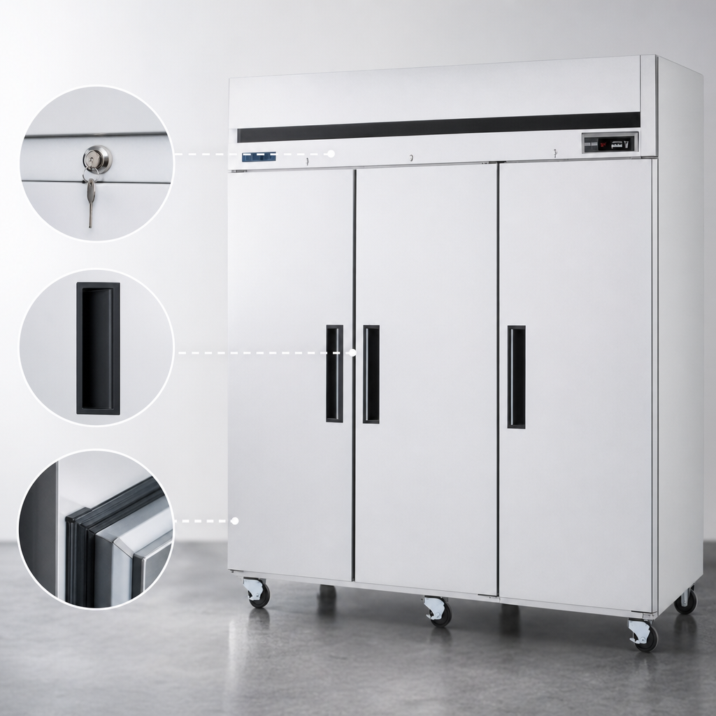 Solid Hinged Doors with Recessed Handles and Locks