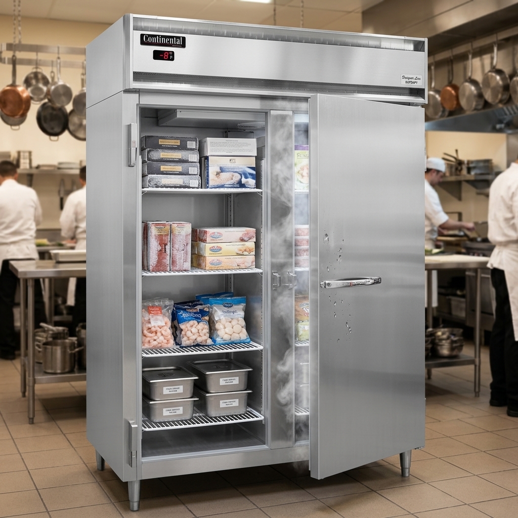 This image showcases the pass-thru freezer's advanced temperature control, maintaining a consistent -8°F even in a busy kitchen environment.