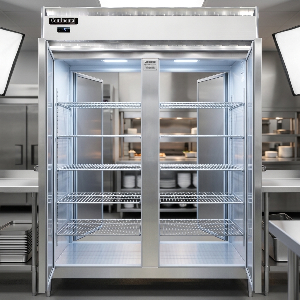 Experience effortless maintenance with the Continental Pass-Thru Freezer's automatic defrost, keeping its interior perfectly clear and frost-free.