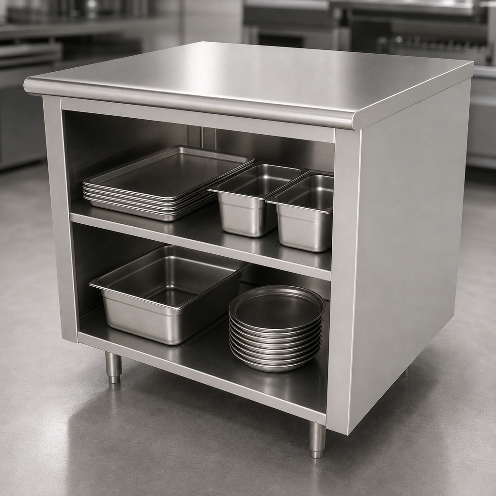 Open Front Cabinet Base with Mid-Shelf