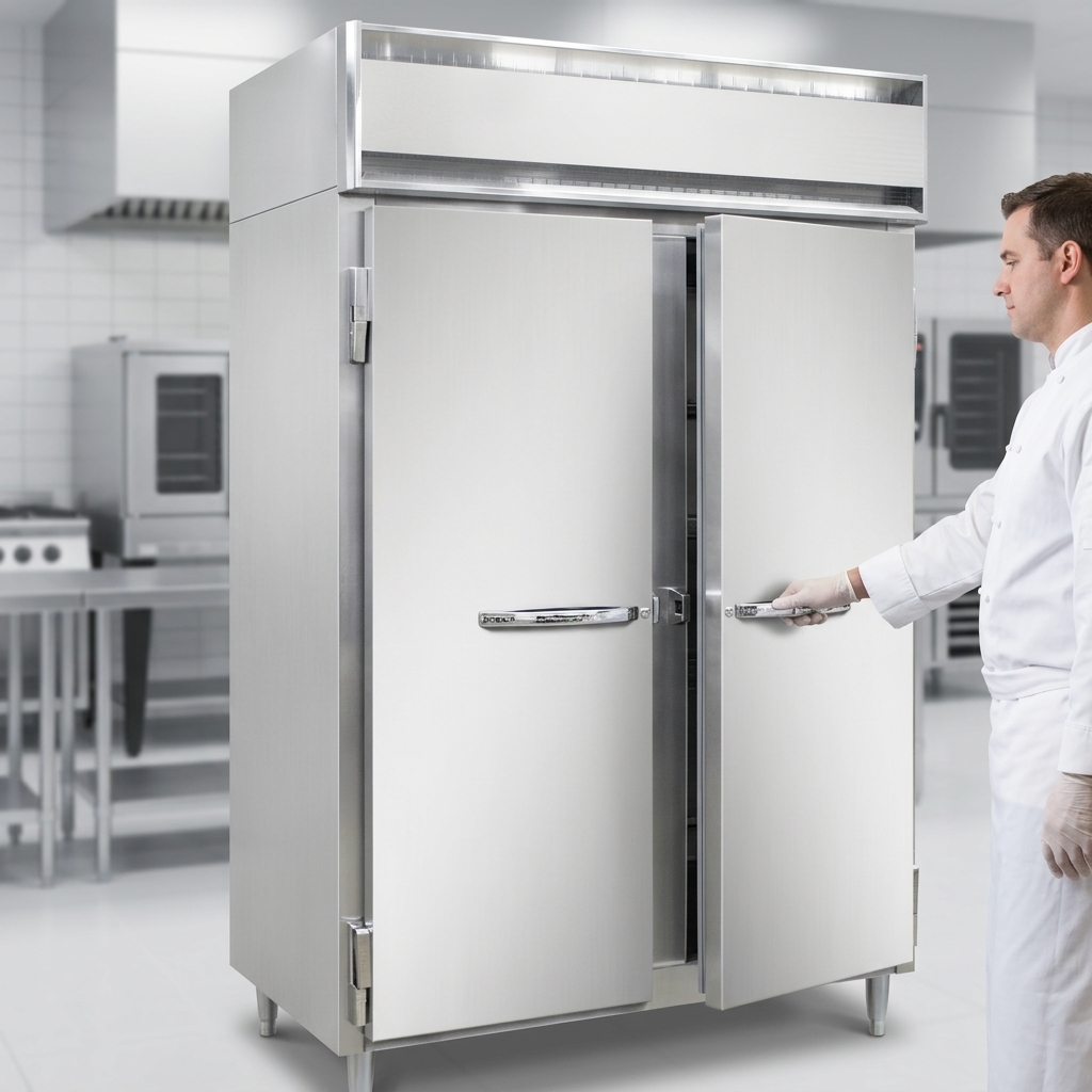 This image highlights the cabinet's ergonomic door design, showcasing smooth chrome handles, self-closing action, and a tight, secure seal.